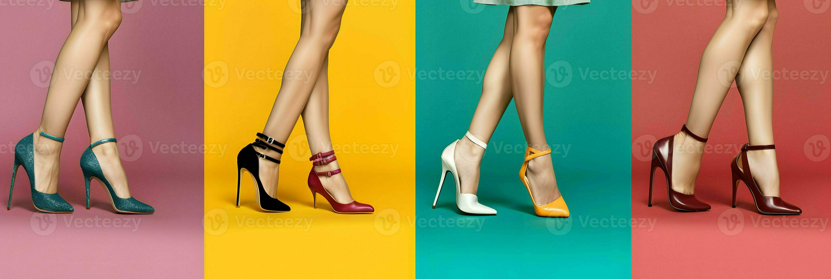 un vistoso colección de De las mujeres tacones altos zapatos. ai generado foto
