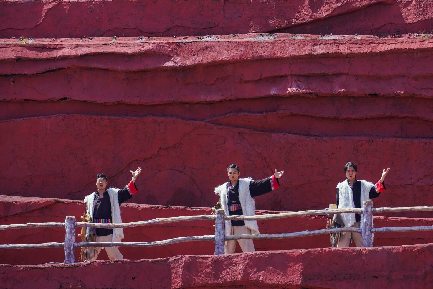 Lijiang ,China- SEP 04,2023 -Impression Lijiang is a grand traditional show located in the Jade Dragon Snow Mountain scenic area, Lijiang, Yunnan, China. photo