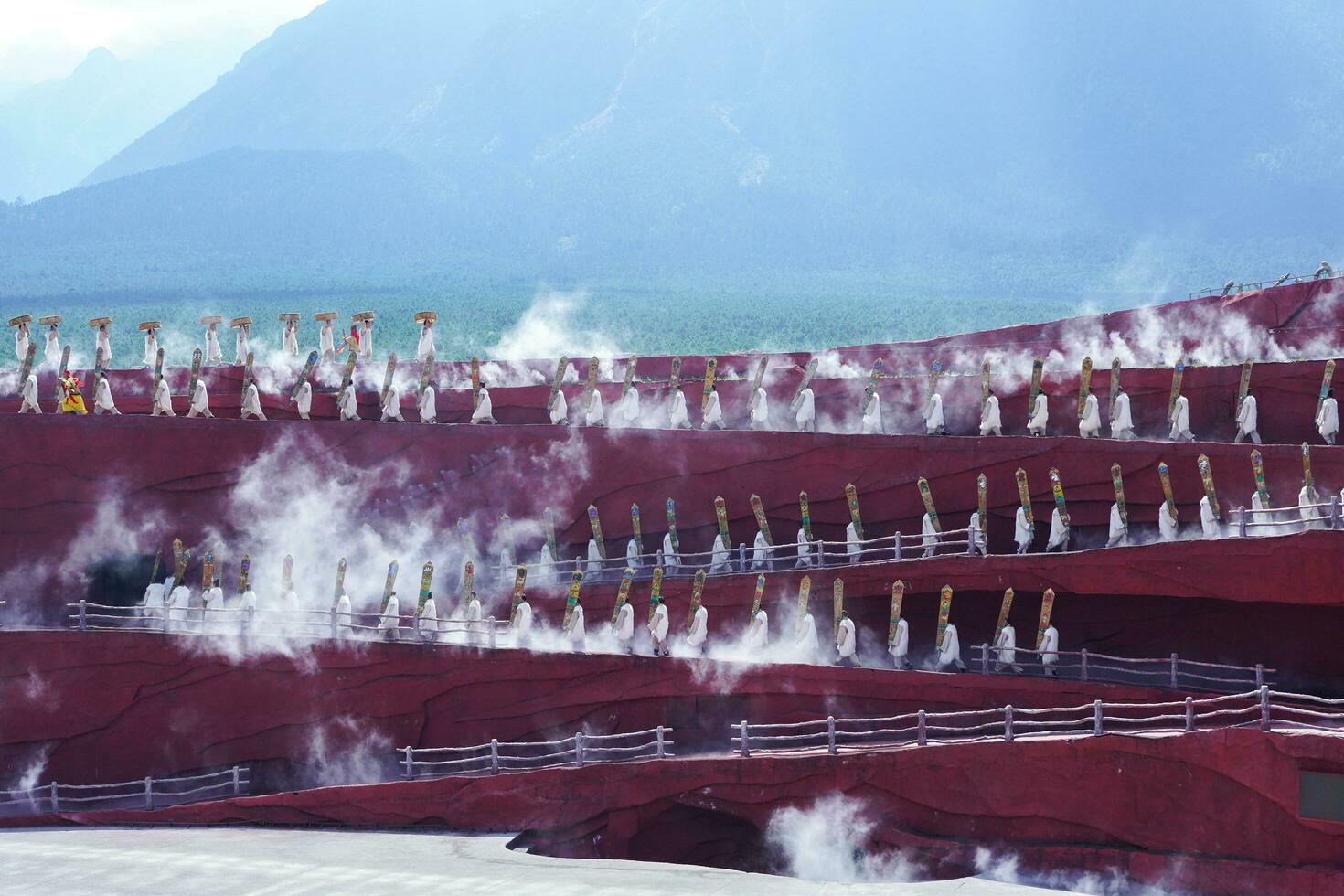 Lijiang ,China- SEP 04,2023 -Impression Lijiang is a grand traditional show located in the Jade Dragon Snow Mountain scenic area, Lijiang, Yunnan, China. photo