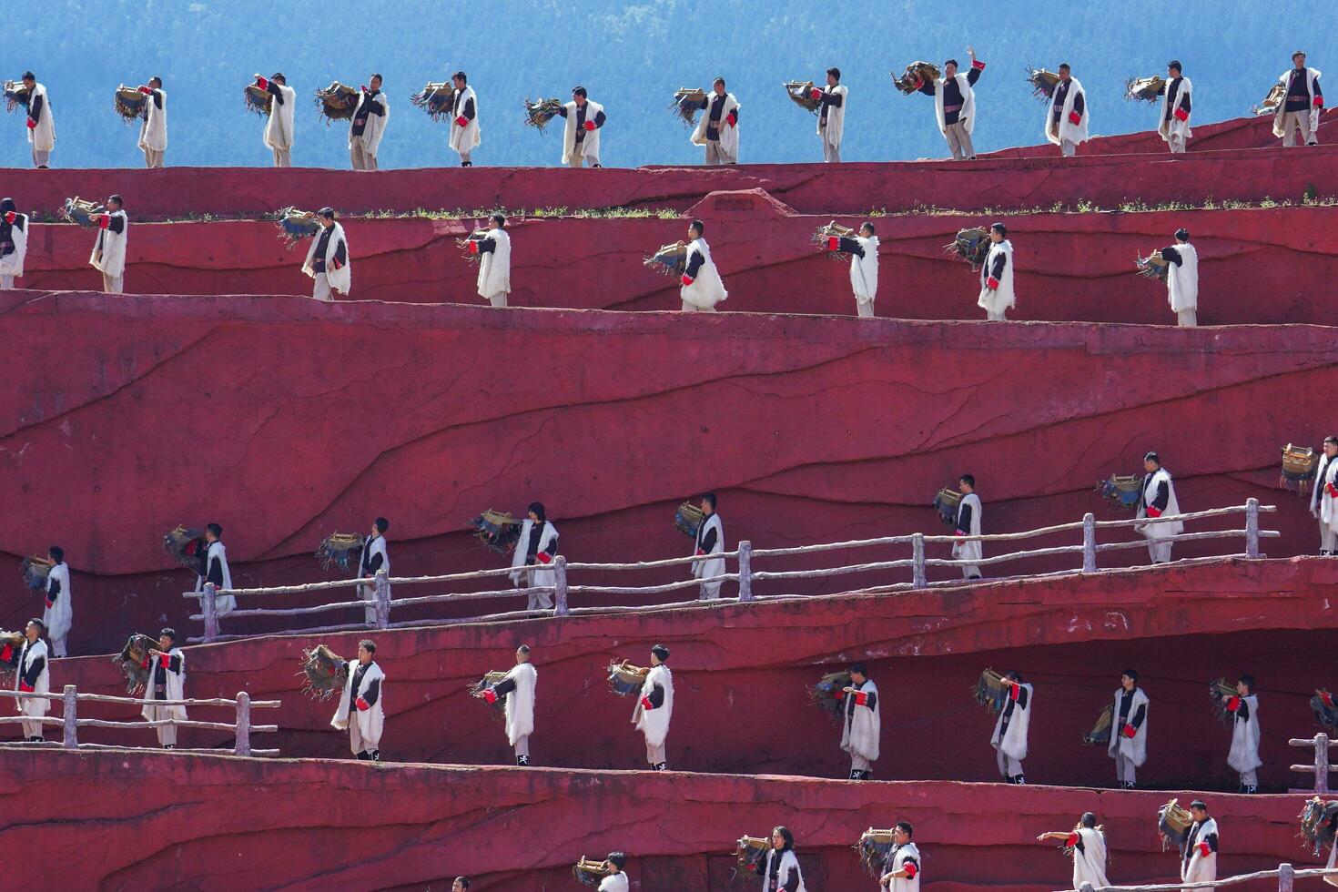 Lijiang ,China- SEP 04,2023 -Impression Lijiang is a grand traditional show located in the Jade Dragon Snow Mountain scenic area, Lijiang, Yunnan, China. photo