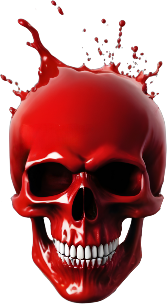 Red skull with blood splattered on the back. AI-Generated. png