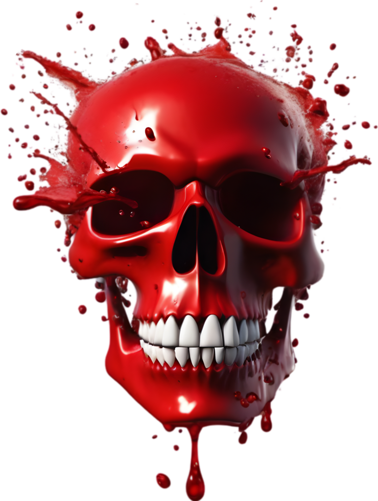 Red skull with blood splattered on the back. AI-Generated. png
