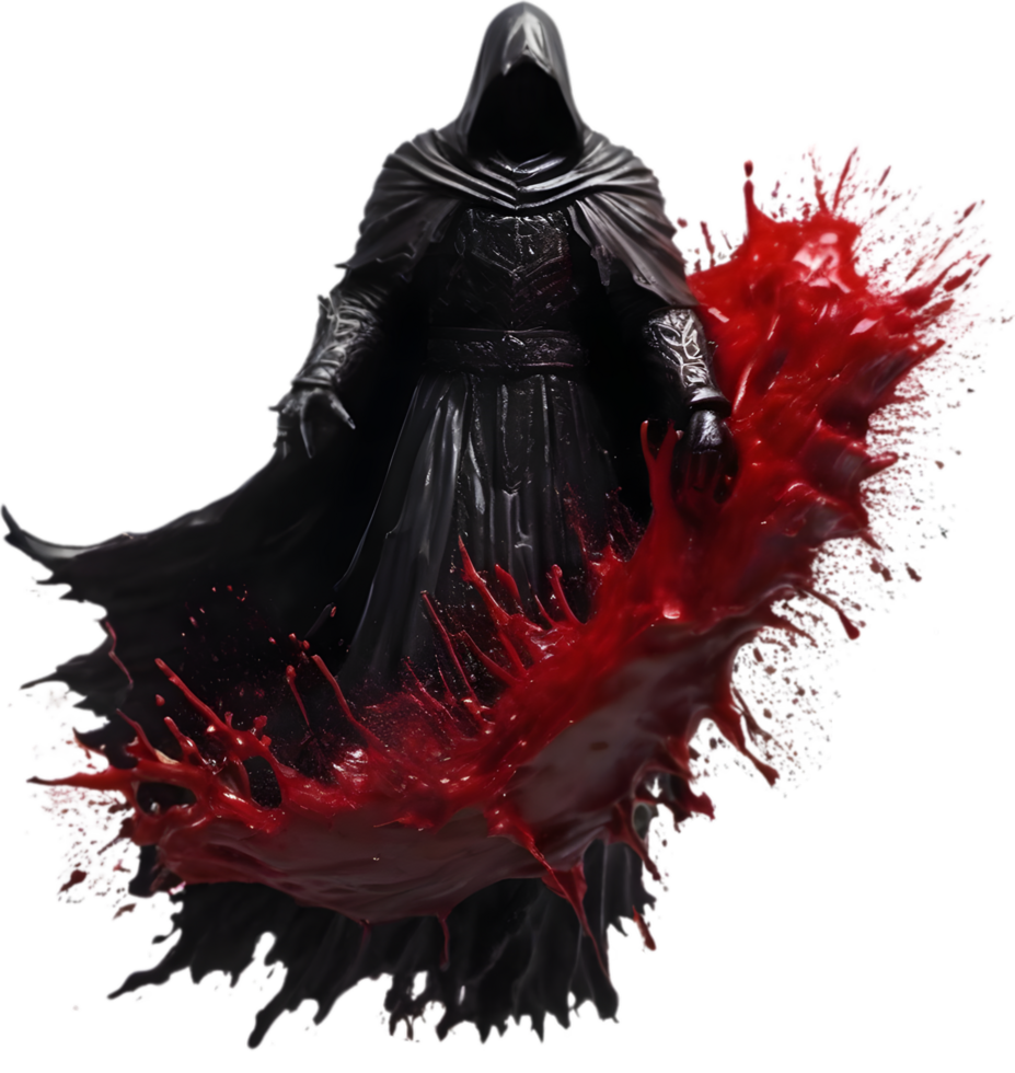 A ghost king with blood splattered all around. AI-Generated. png