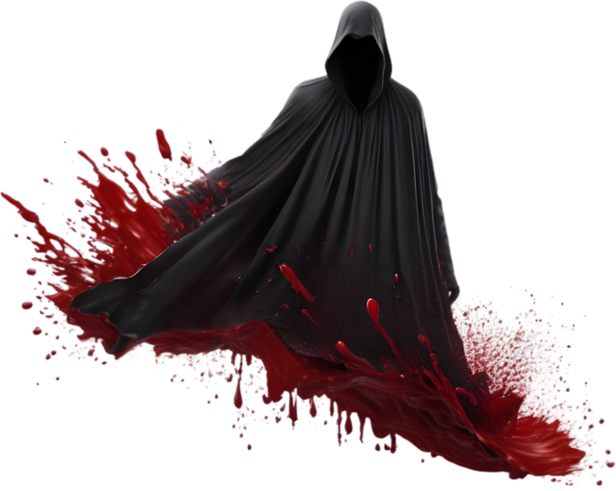 A ghost king with blood splattered all around. AI-Generated. png