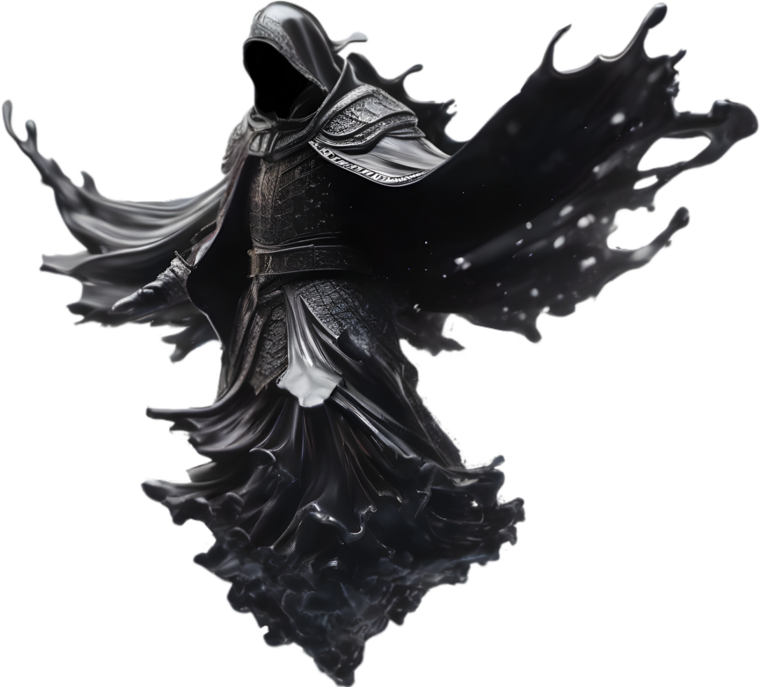 A terrifying black ghost king floated in the air. AI-Generated. png
