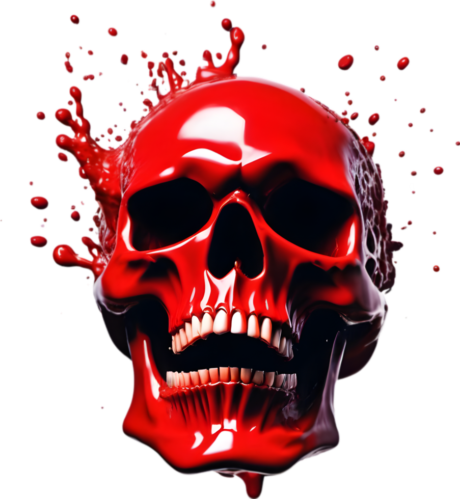 Red skull with blood splattered on the back. AI-Generated. png
