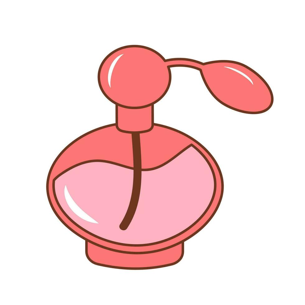 Perfume bottle. Female spray. Cosmetic product. Color doodle icon. vector