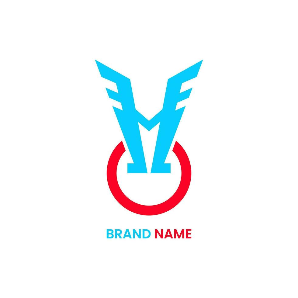 wings, letter M and power logo concept. modern, minimal and simple style. blue and red. used for emblems, logos, icons, symbols, signs or prints vector