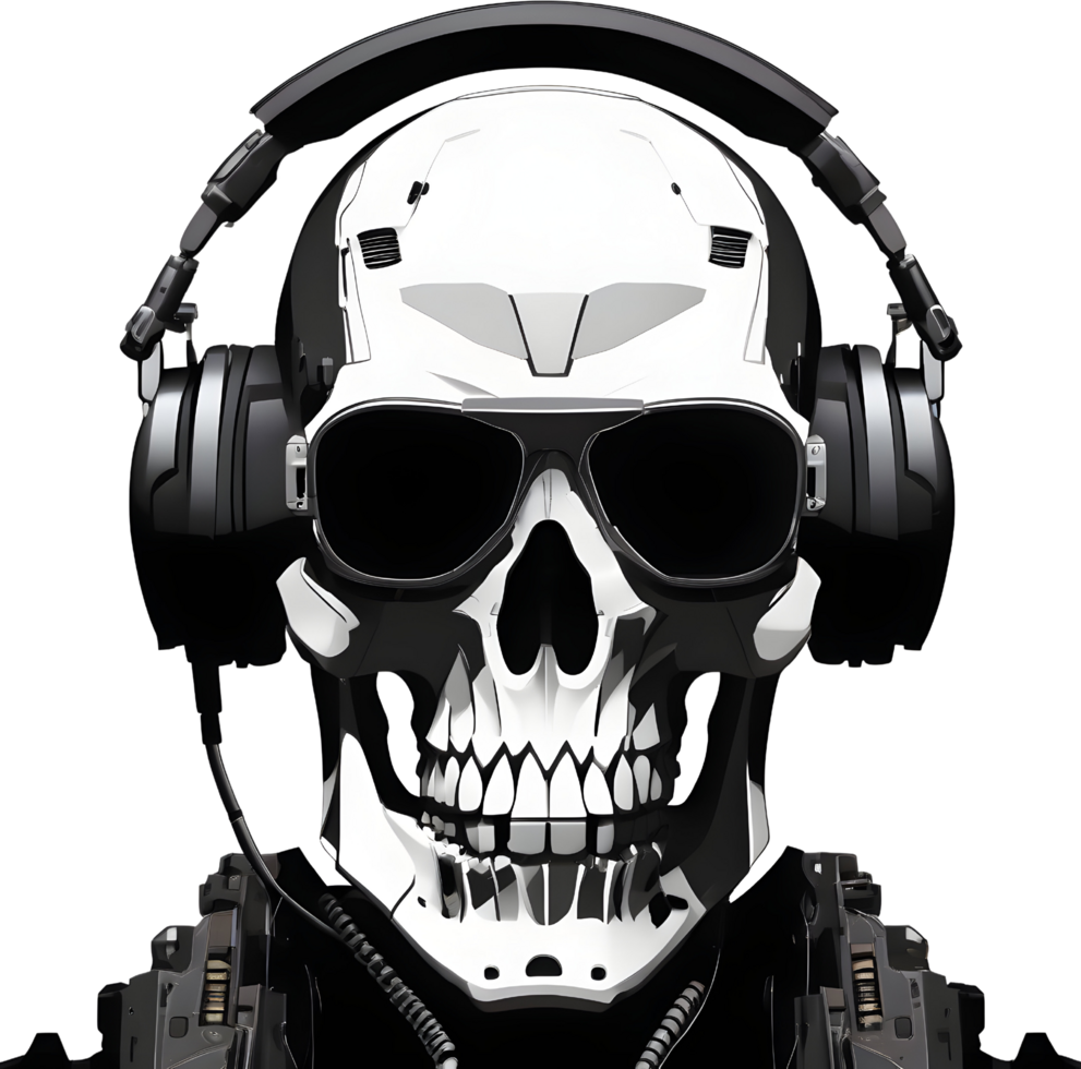 crânio vestindo fones de ouvido. gerado por ai. png