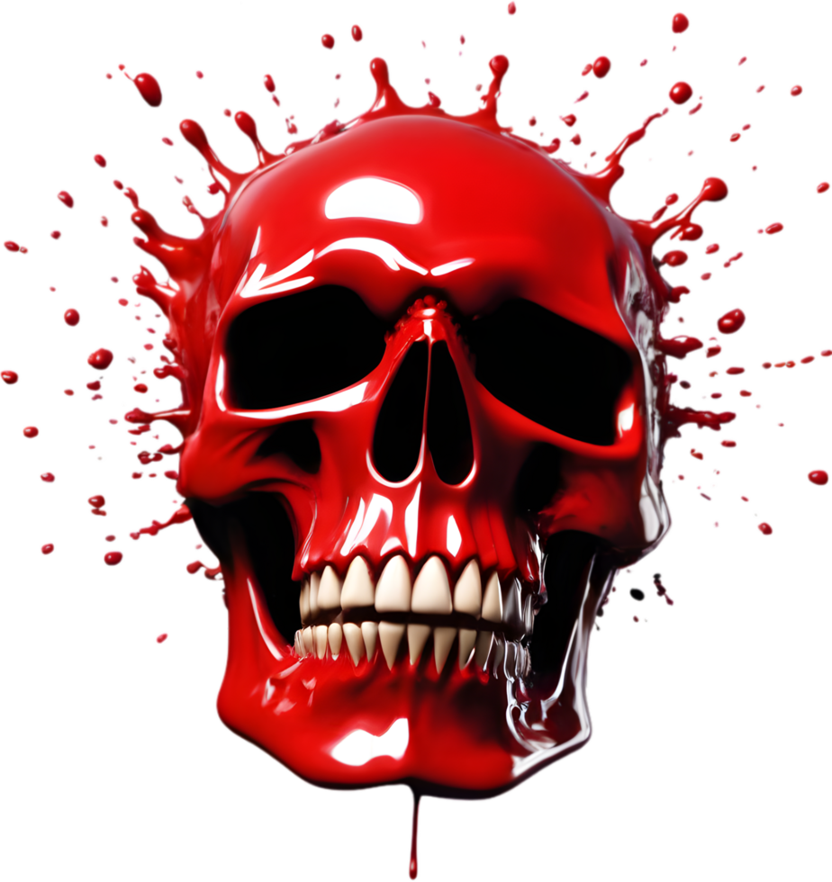 Red skull with blood splattered on the back. AI-Generated. png