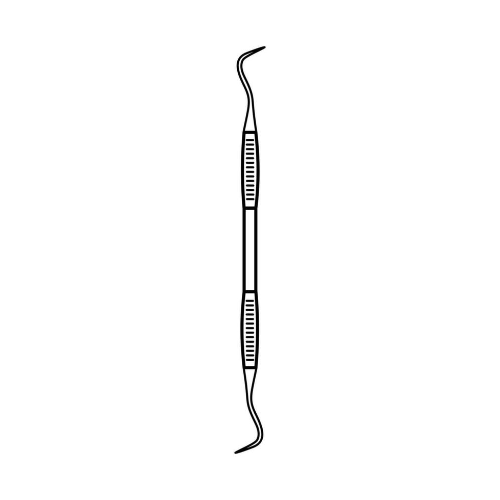 Dental tool for dentistry inspection. Linear doodle icon. Dental care, stomatology, medical dentist tool concept. vector