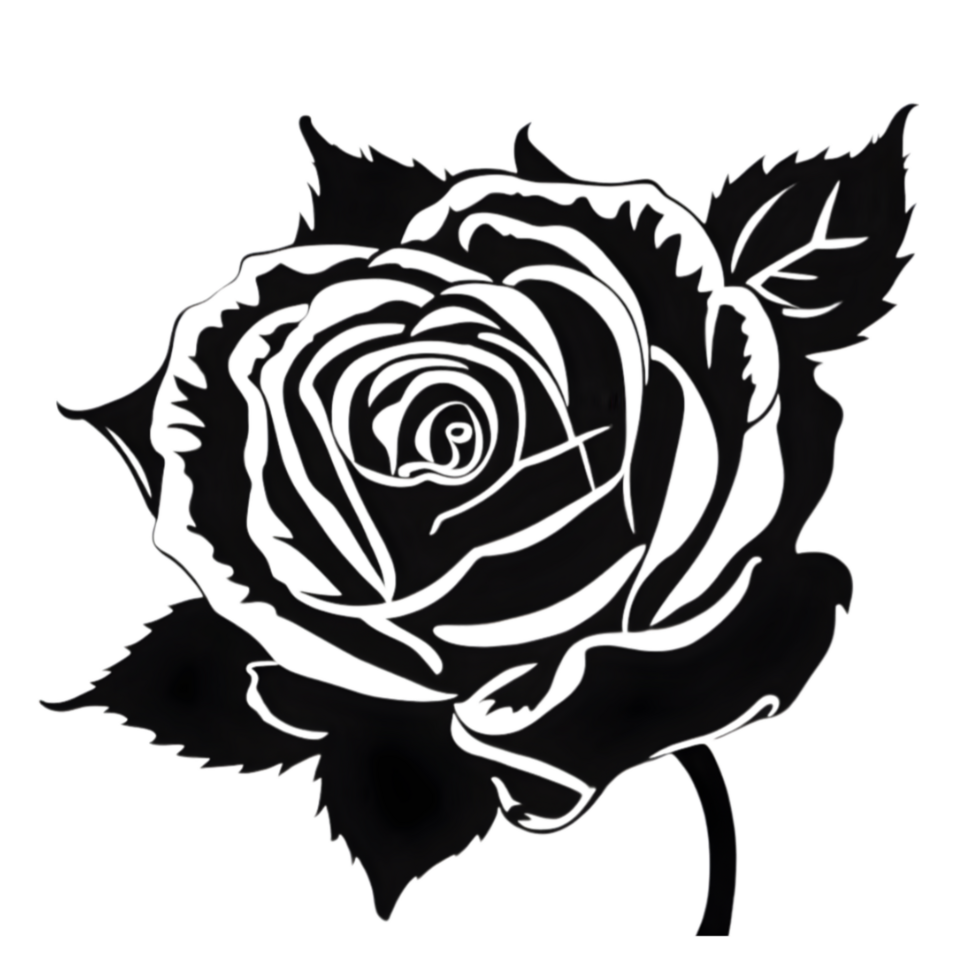 Black silhouette of roses and leaves. AI-Generated. png
