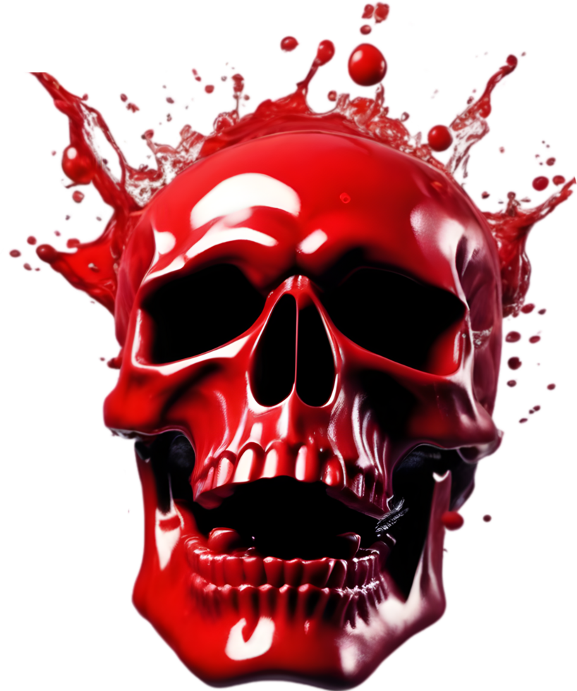 Red skull with blood splattered on the back. AI-Generated. png