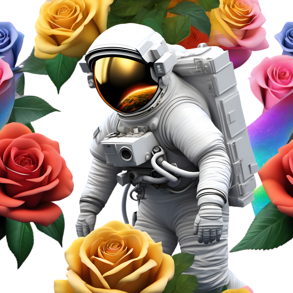 Astronaut in space filled with colorful roses. AIGenerated 32699710 PNG