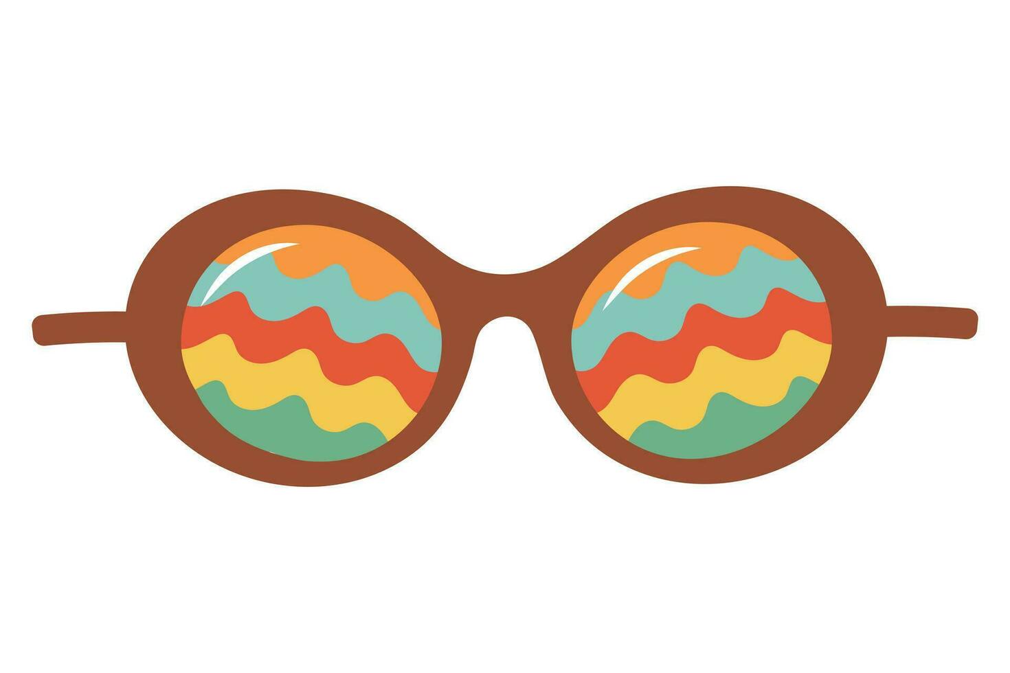 Vintage sunglasses with rainbow waves. Groovy retro fashion cartoon style. vector