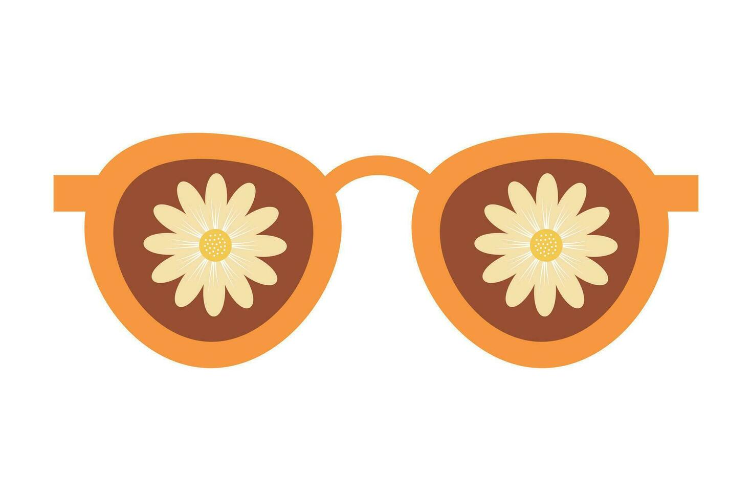 Vintage sunglasses with daisy flowers. Groovy retro fashion cartoon style. vector