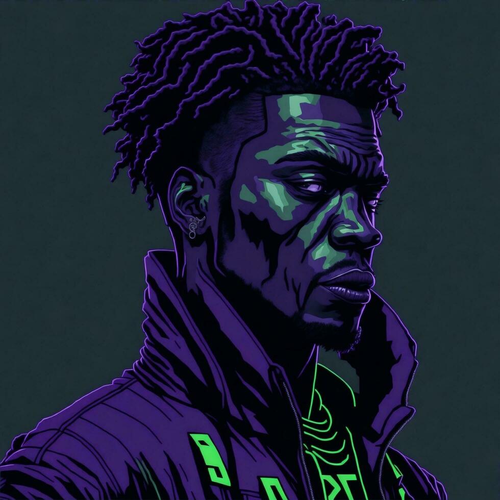 Black Rapper Illustration With Duotone Style, Purple and Green Color, Ai Generative photo