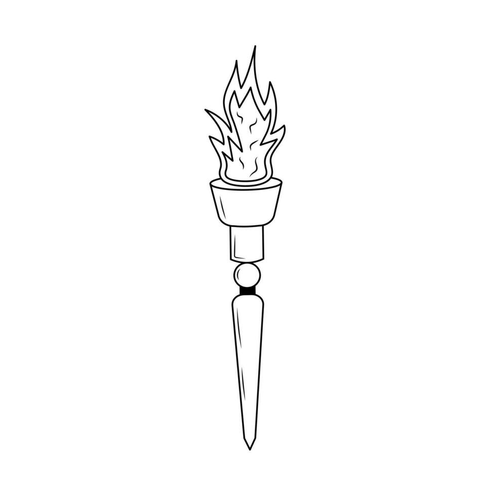 Goblet of Fire. Linear icon. Torch with fire. Trophy, winner, award, prize, competition concept. vector