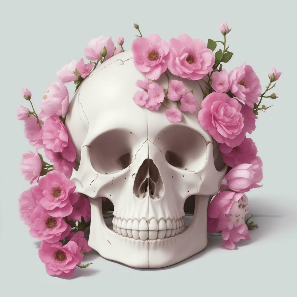 Skull And Flowers Ai Generative photo