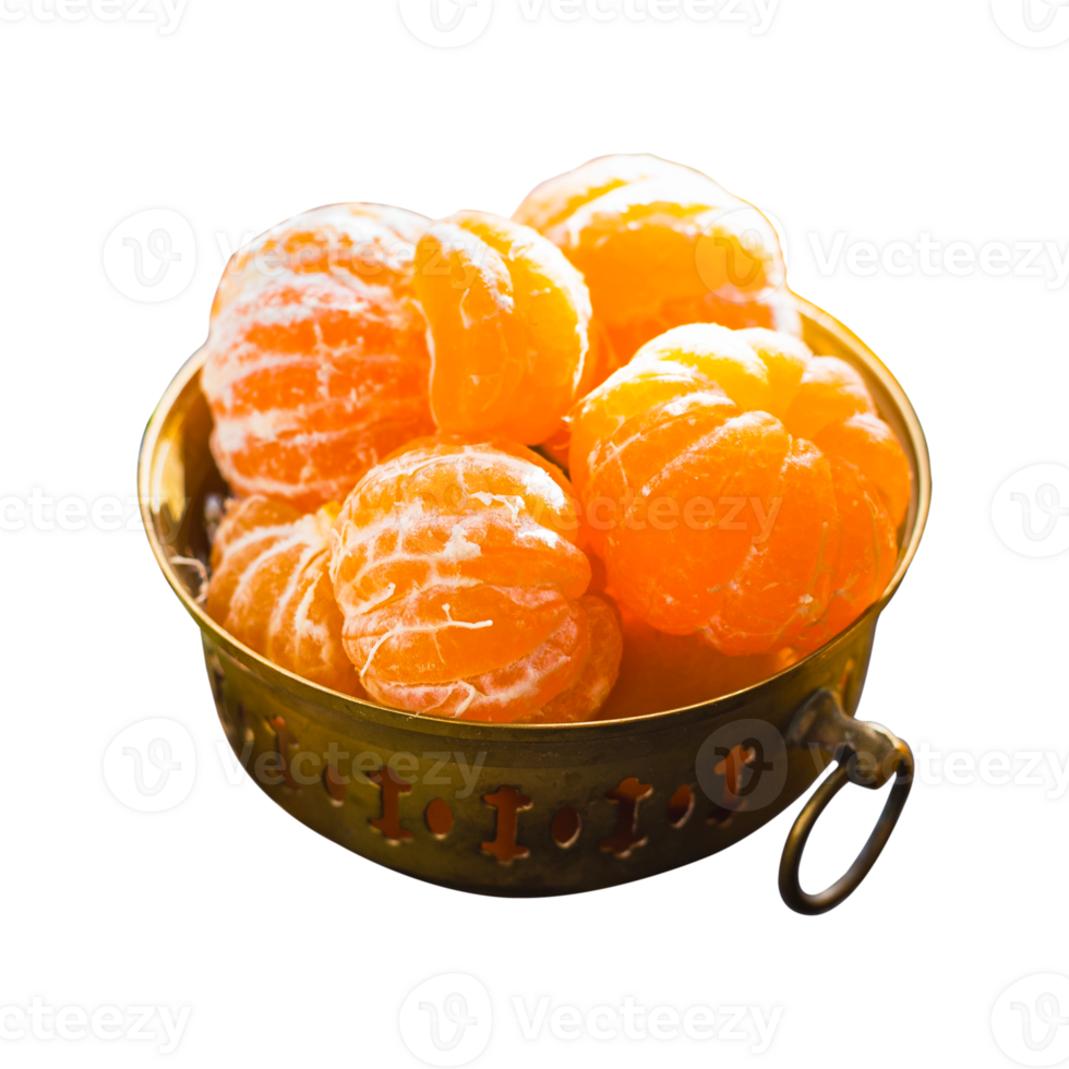 Oranges in a metallic bowl. isolated on a white and transparent background png