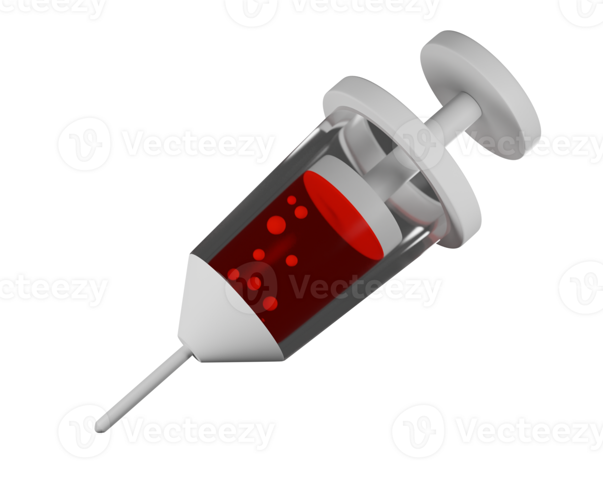 3D rendering, the syringe is clear and contains red liquid, used for medical use. png