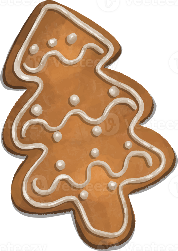 Christmas tree gingerbread cookies. holiday biscuit or cookie hand-drawing color look yummy. png