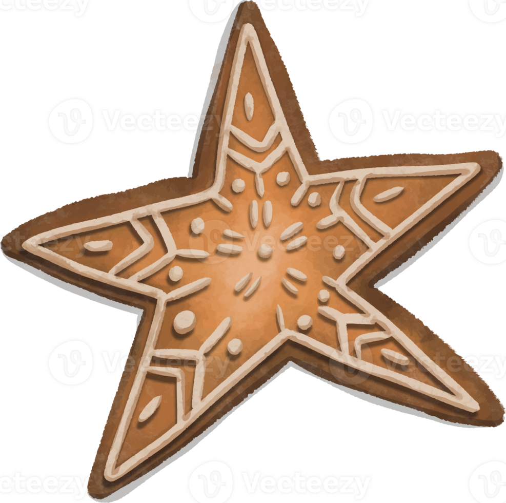 Star gingerbread cookies for Christmas. holiday biscuit or cookie hand-drawing color look yummy. png