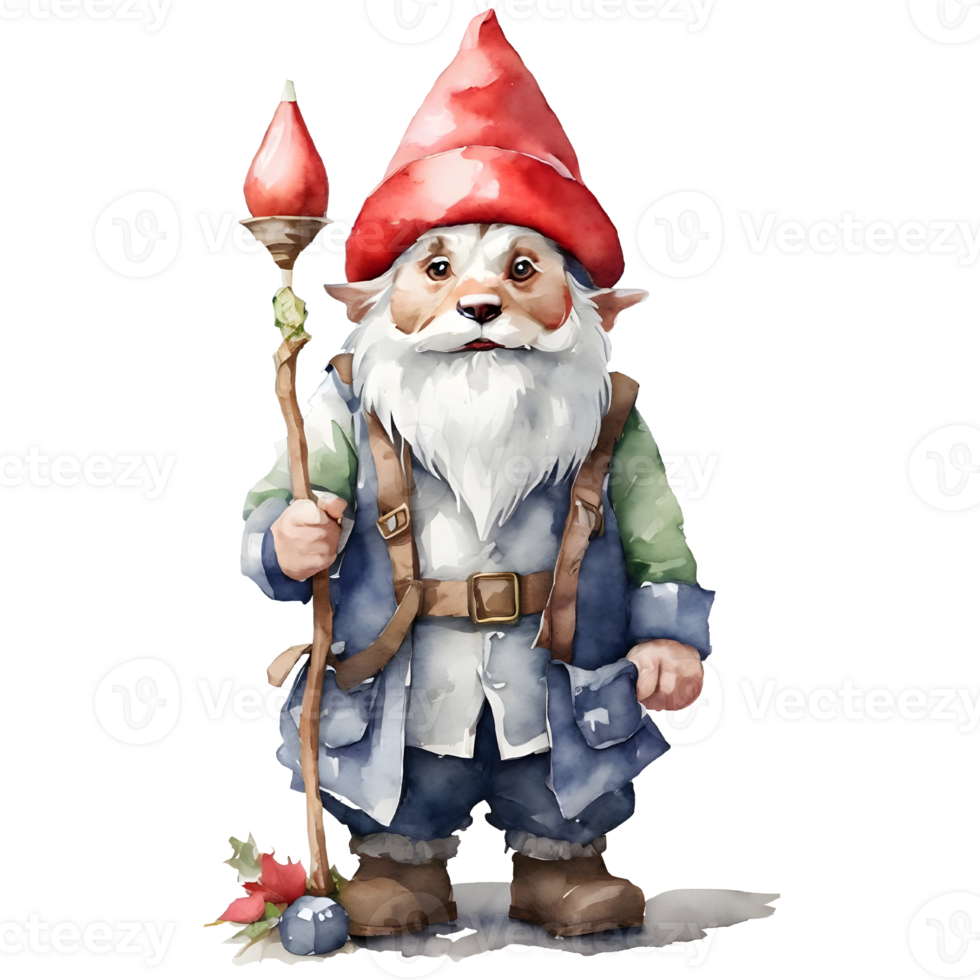 Cute Christmas gnome in red hat. Watercolor illustration. Holiday design. AI generative png