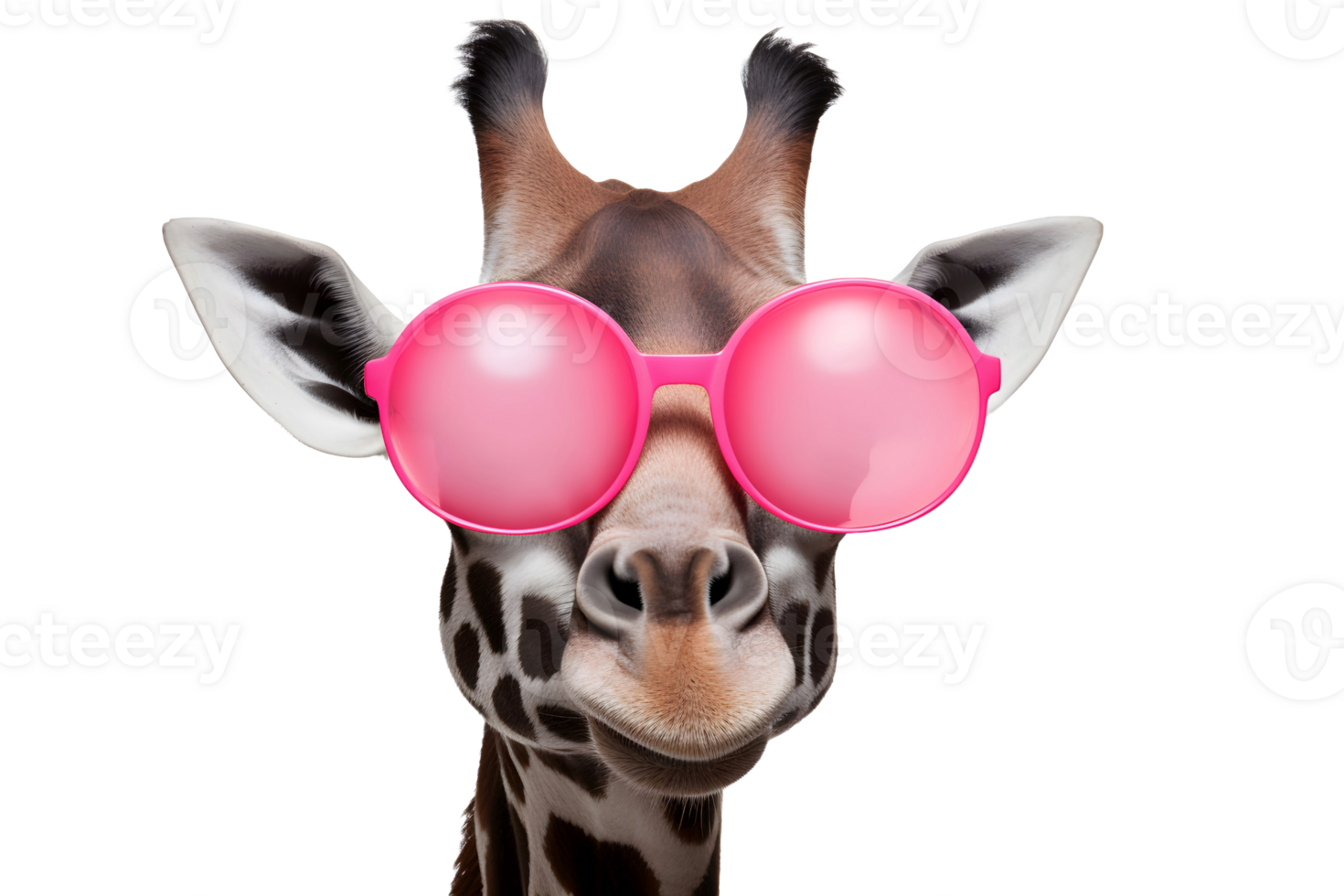 Giraffe wearing pink sunglasses.AI Generative png