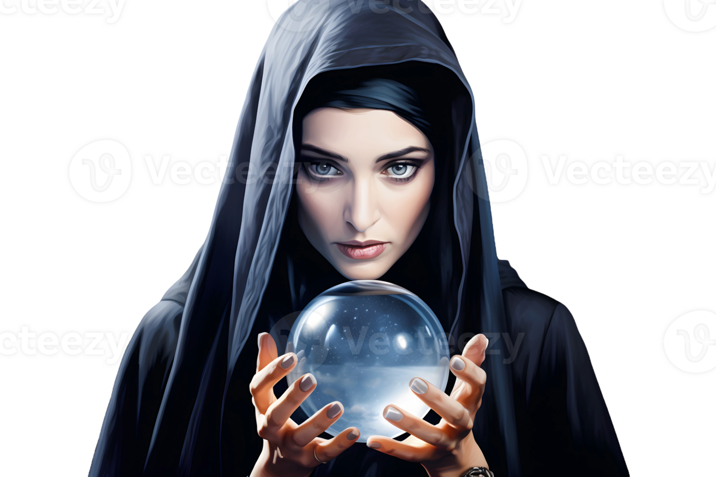 mystical Arabic Fortuneteller and her magic crystal Ball. AI Generative png