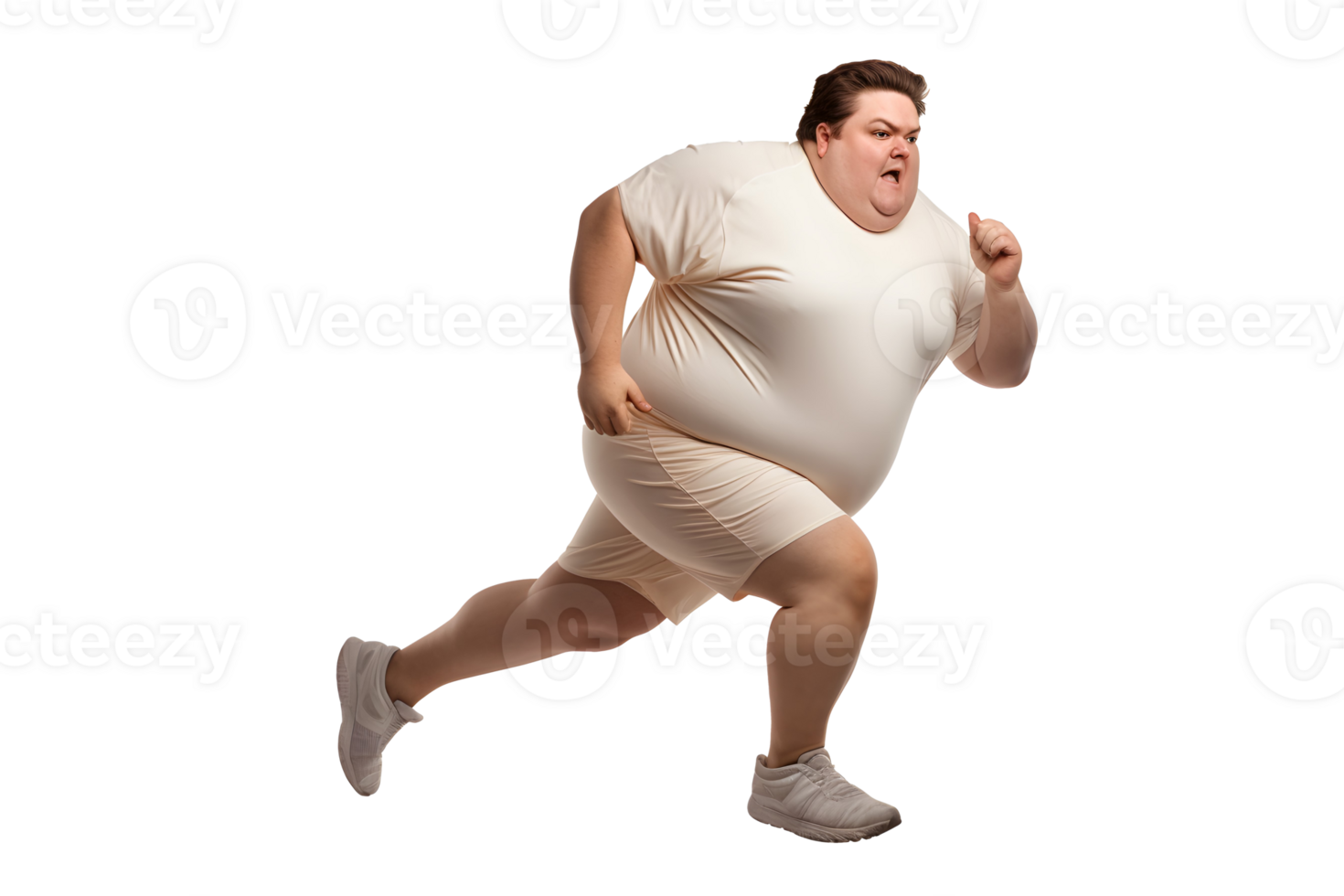 A fat man wearing sport uniform running fast. AI Generative png