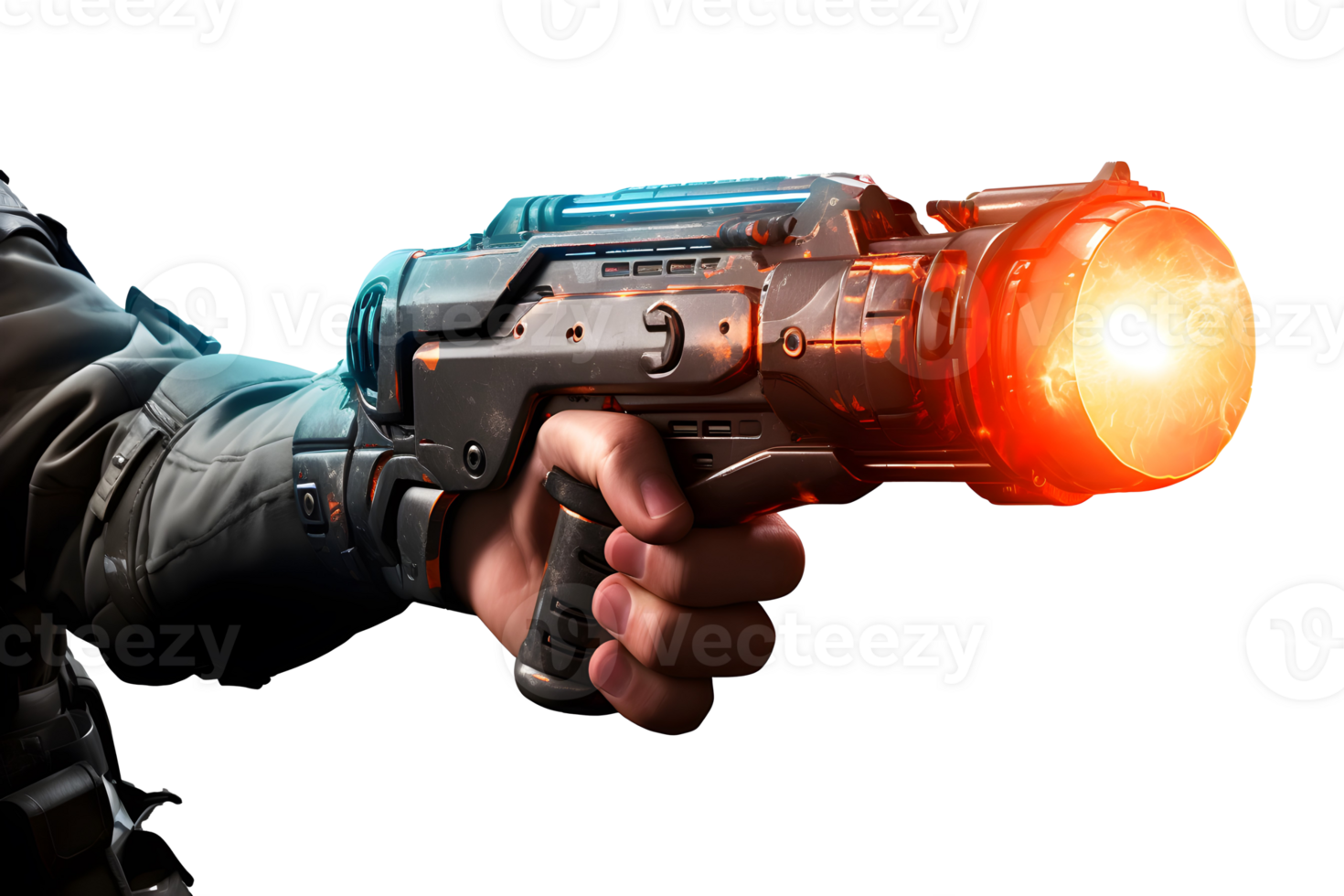 AI Generative hand holding a futuristic plasma rifle png