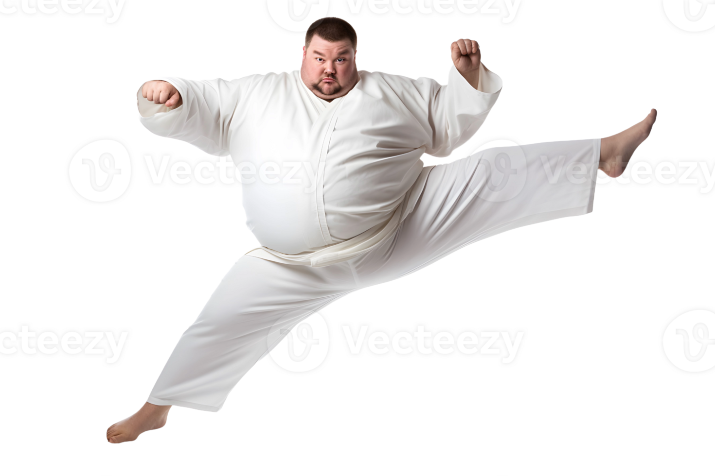 Young fat man doing karate. AI Generative png