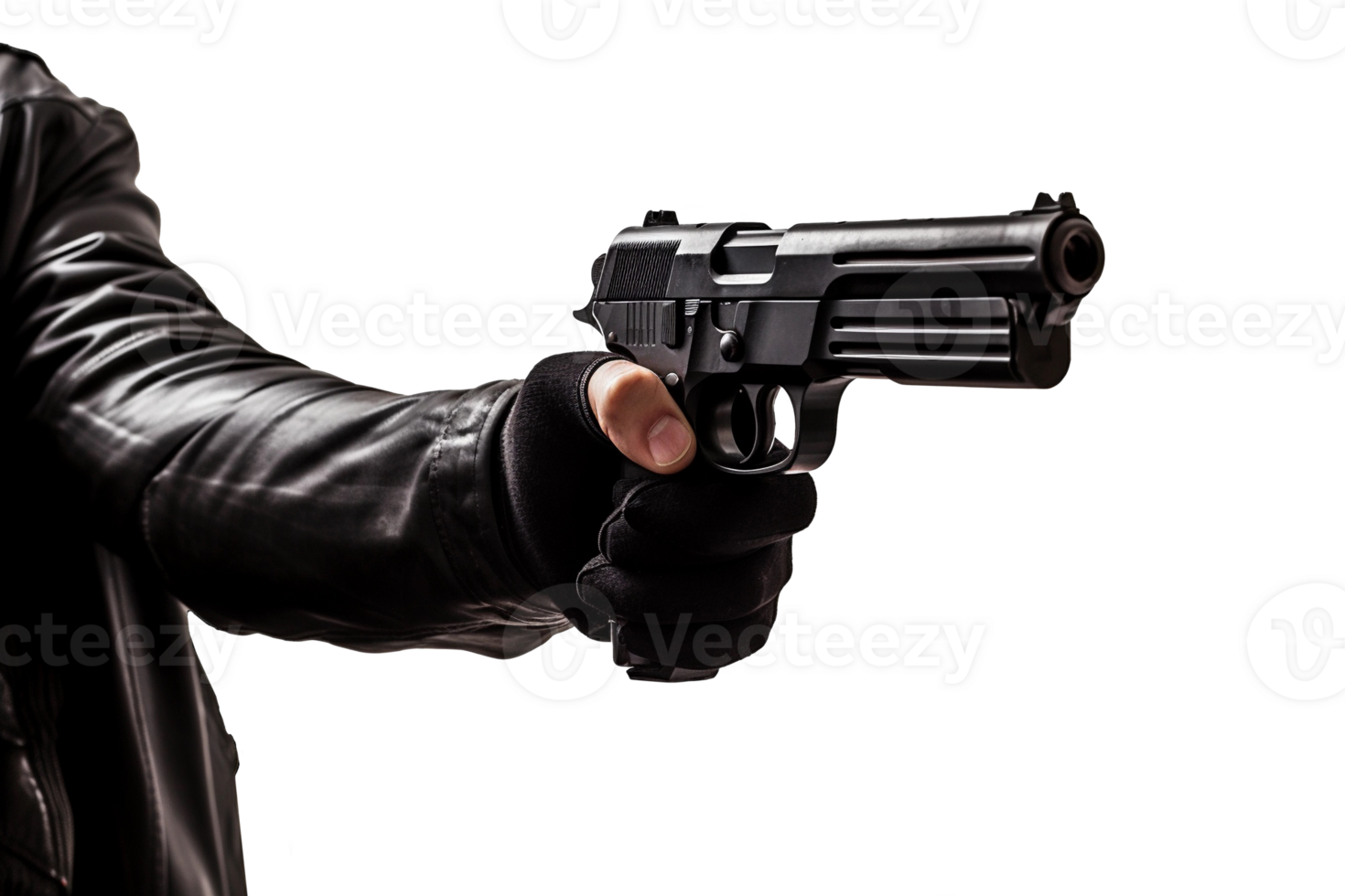 robber hand holding a gun. AI Generative png
