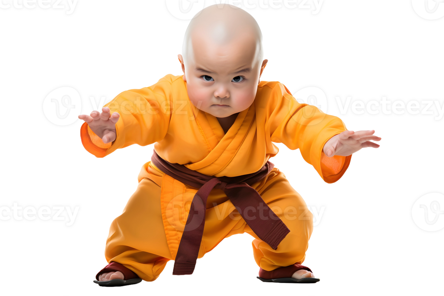 uma muito jovem shaolin kung fu monge posando gostar profissional. ai generativo png