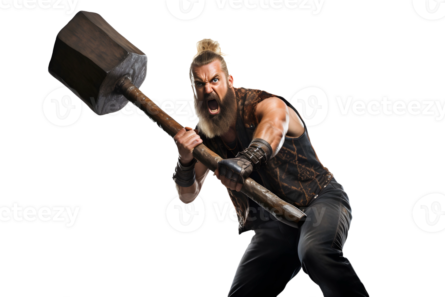 AI Generative brutal middle age man with huge hammer png