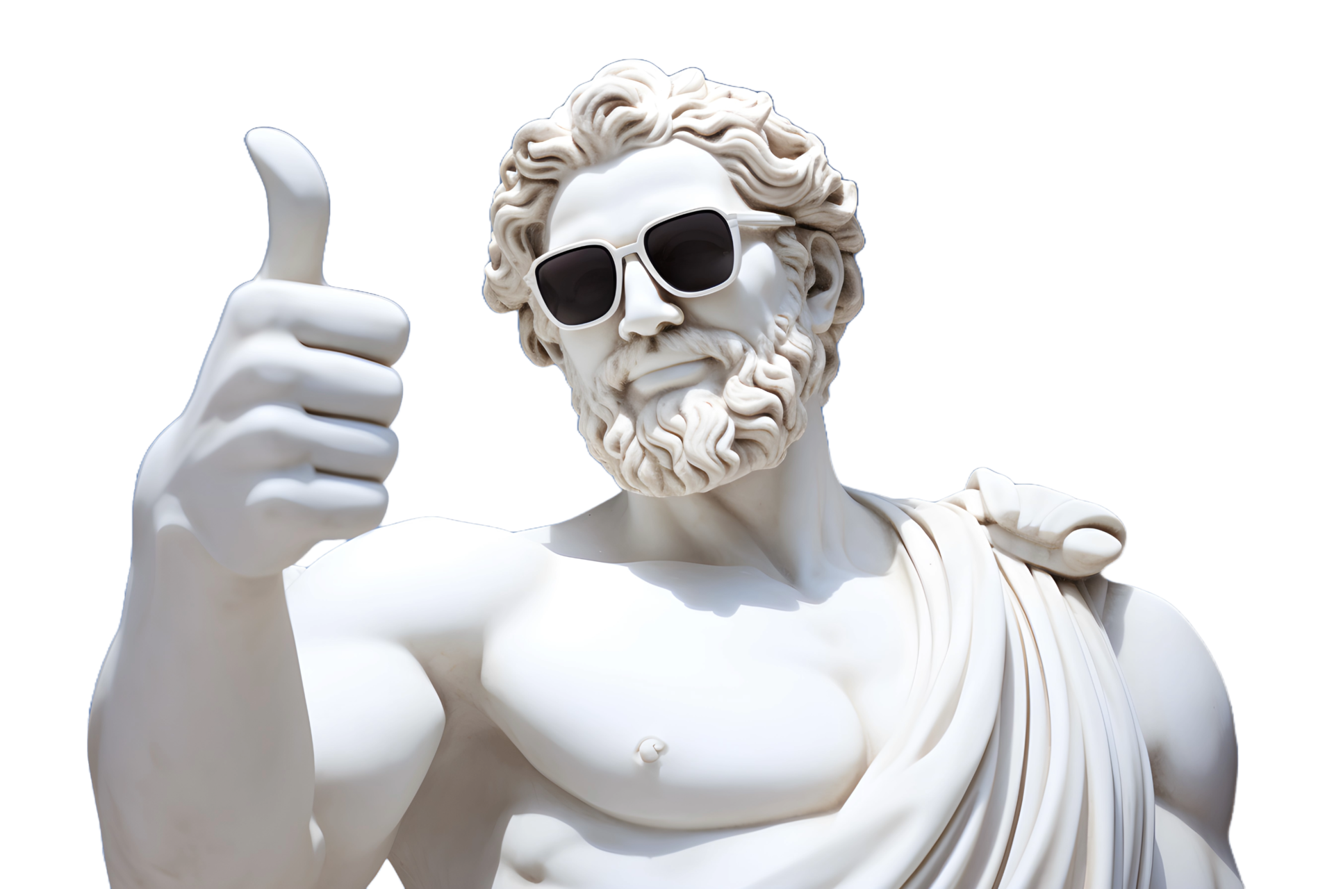 AI Generative a Greek God statue with sunglasses making thumbs up