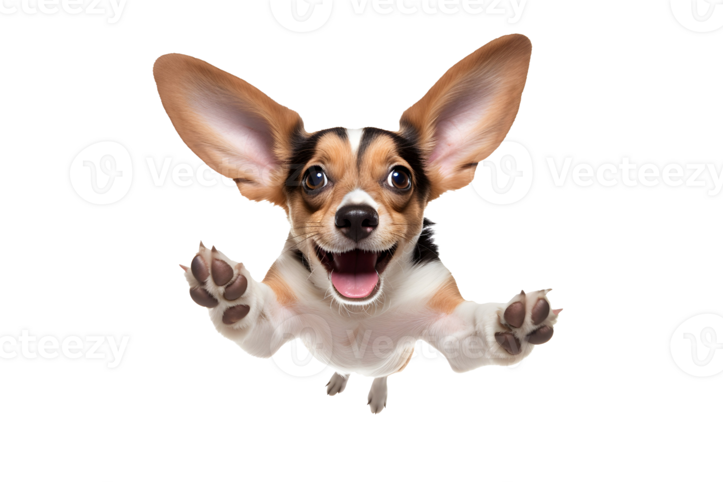 AI Generative funny cool dog with big ears in flight. png
