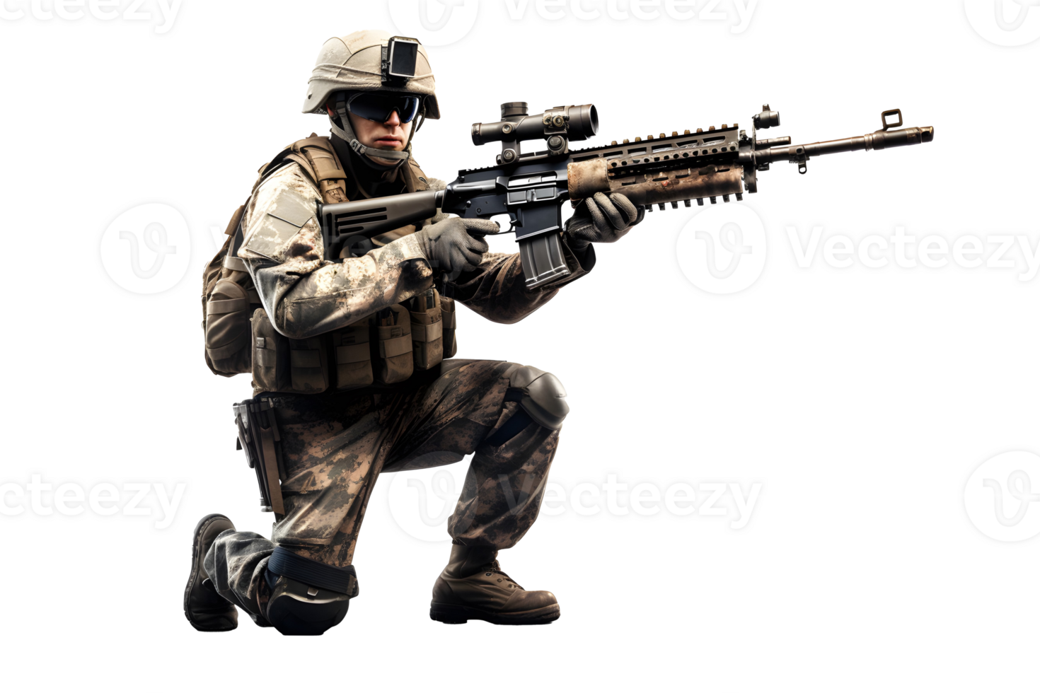 Full equiped soldier with big gun. AI Generative png