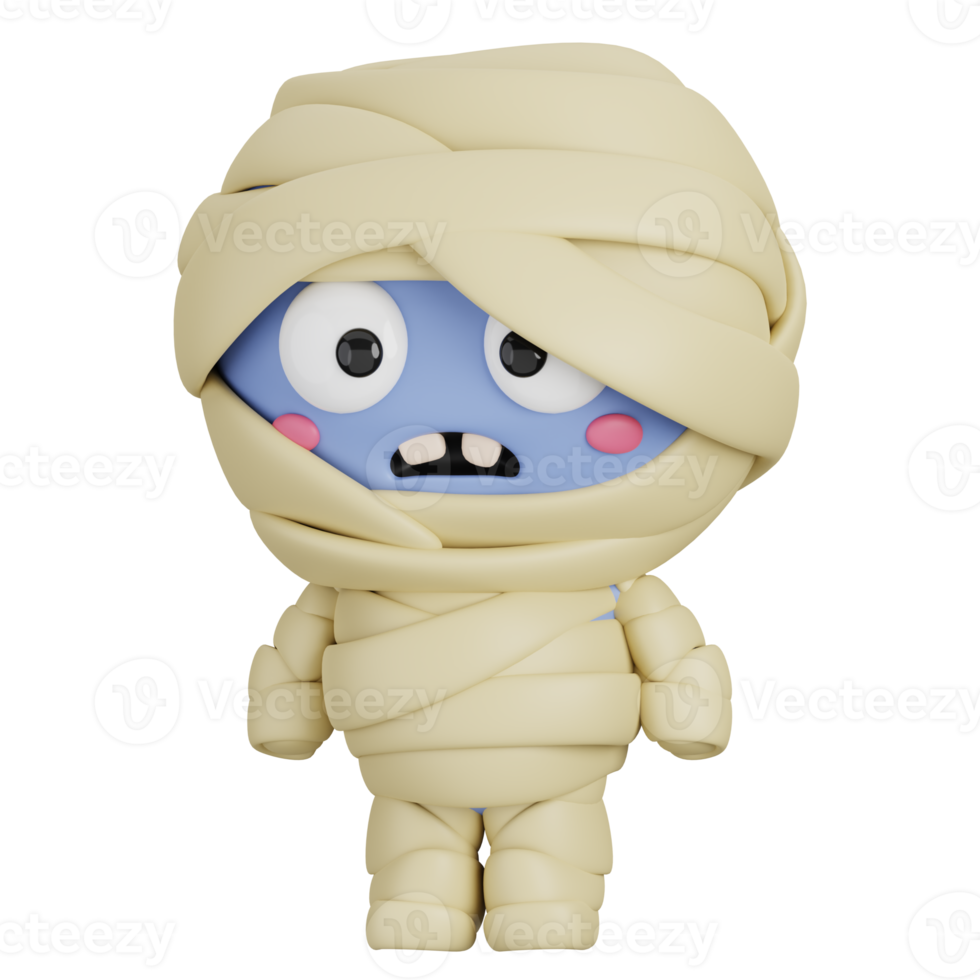 Funny Halloween Cartoon Character Mummy isolated. 3d Render Illustration png