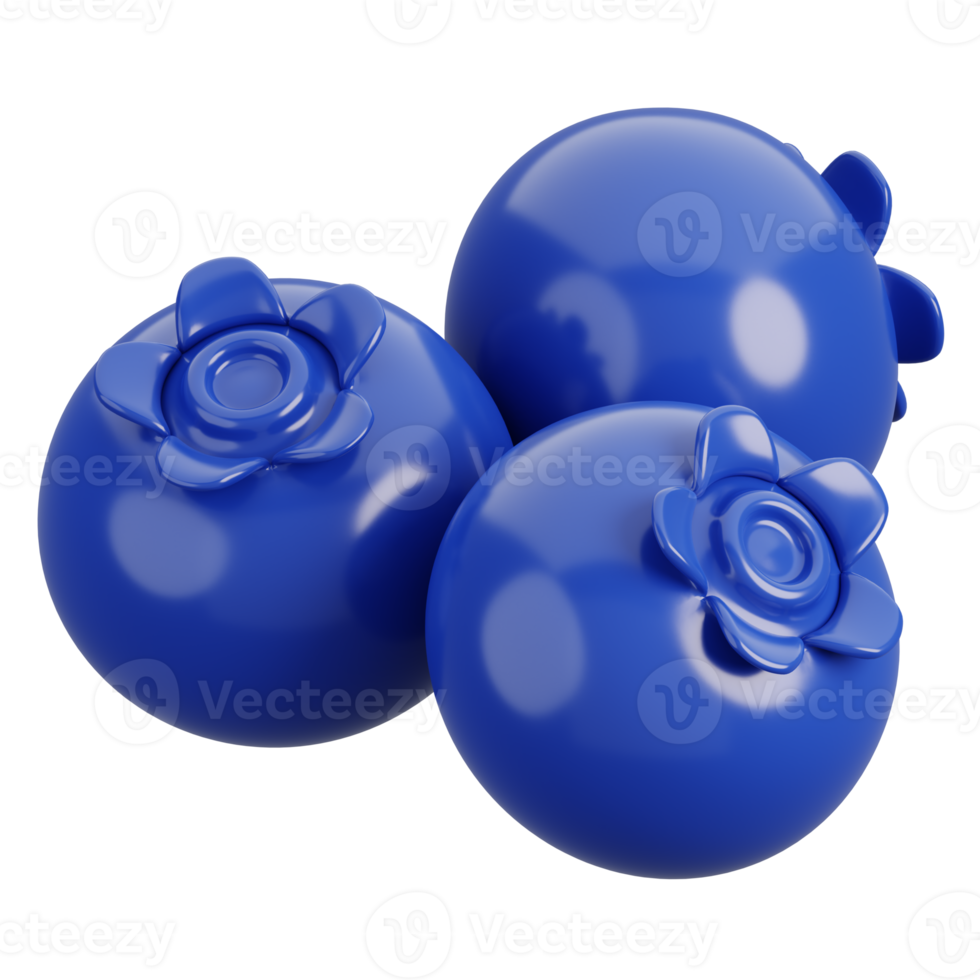 Fresh blueberry isolated. Cartoon fruits icon. 3d render illustration. png