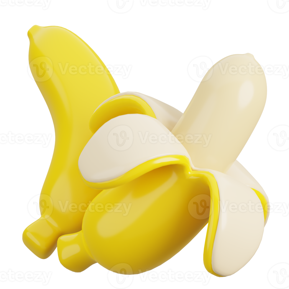 Fresh banana isolated. Cartoon fruits icon. 3d render illustration. png