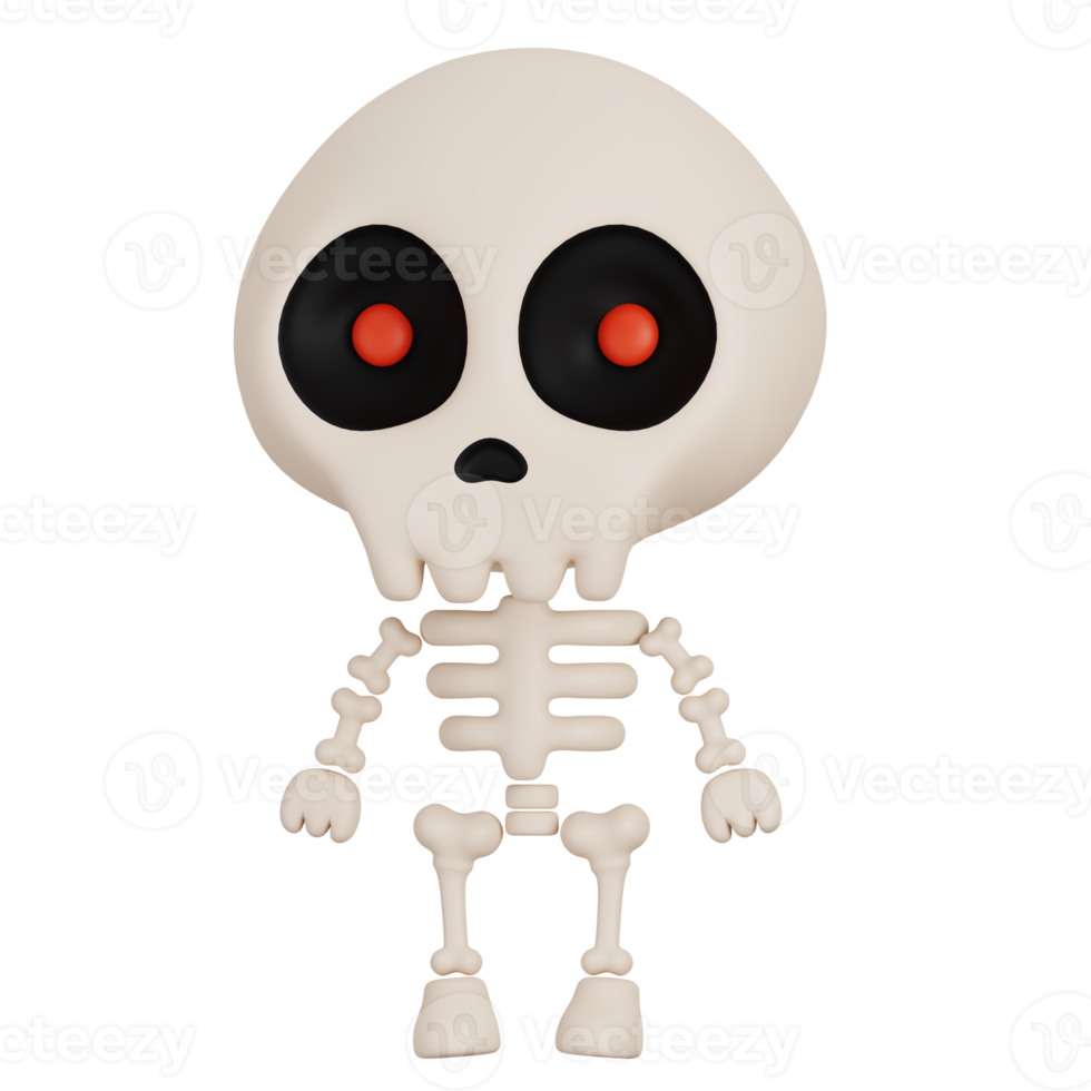 Funny Halloween Cartoon Character skeleton isolated. 3d Render Illustration png