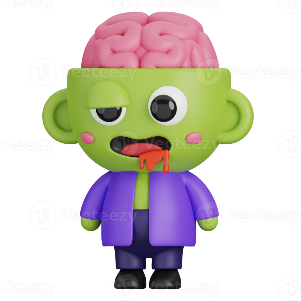 Funny Halloween Cartoon Character Zombie isolated. 3d Render Illustration png