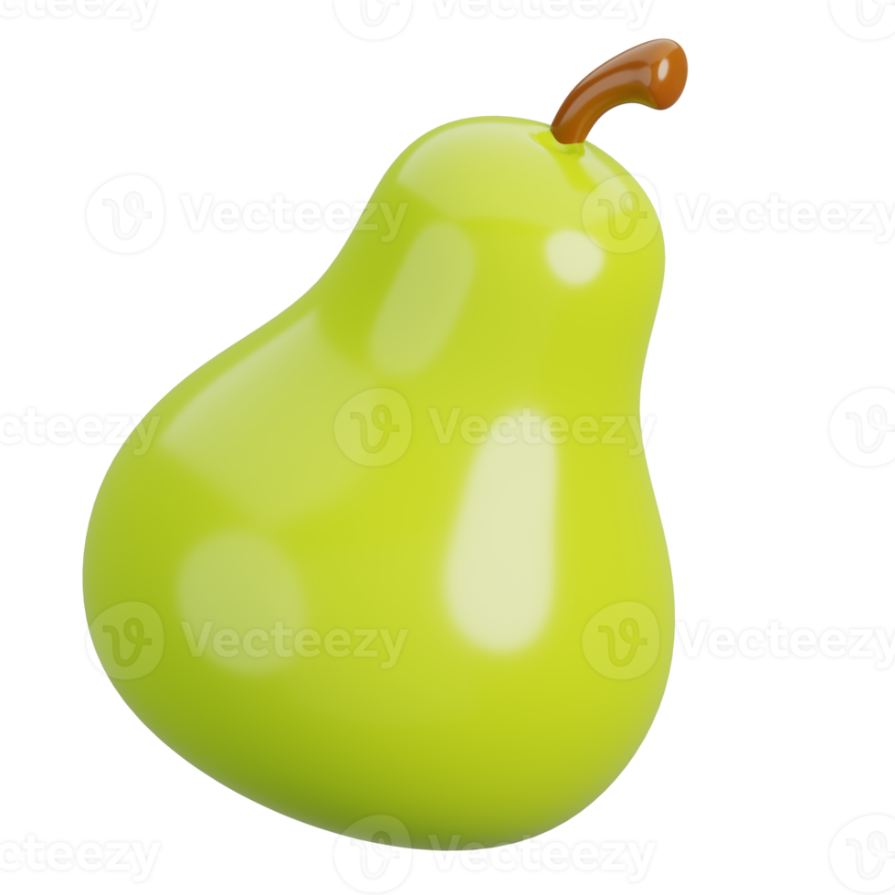 Fresh green pear isolated. Cartoon fruits icon. 3d render illustration. png