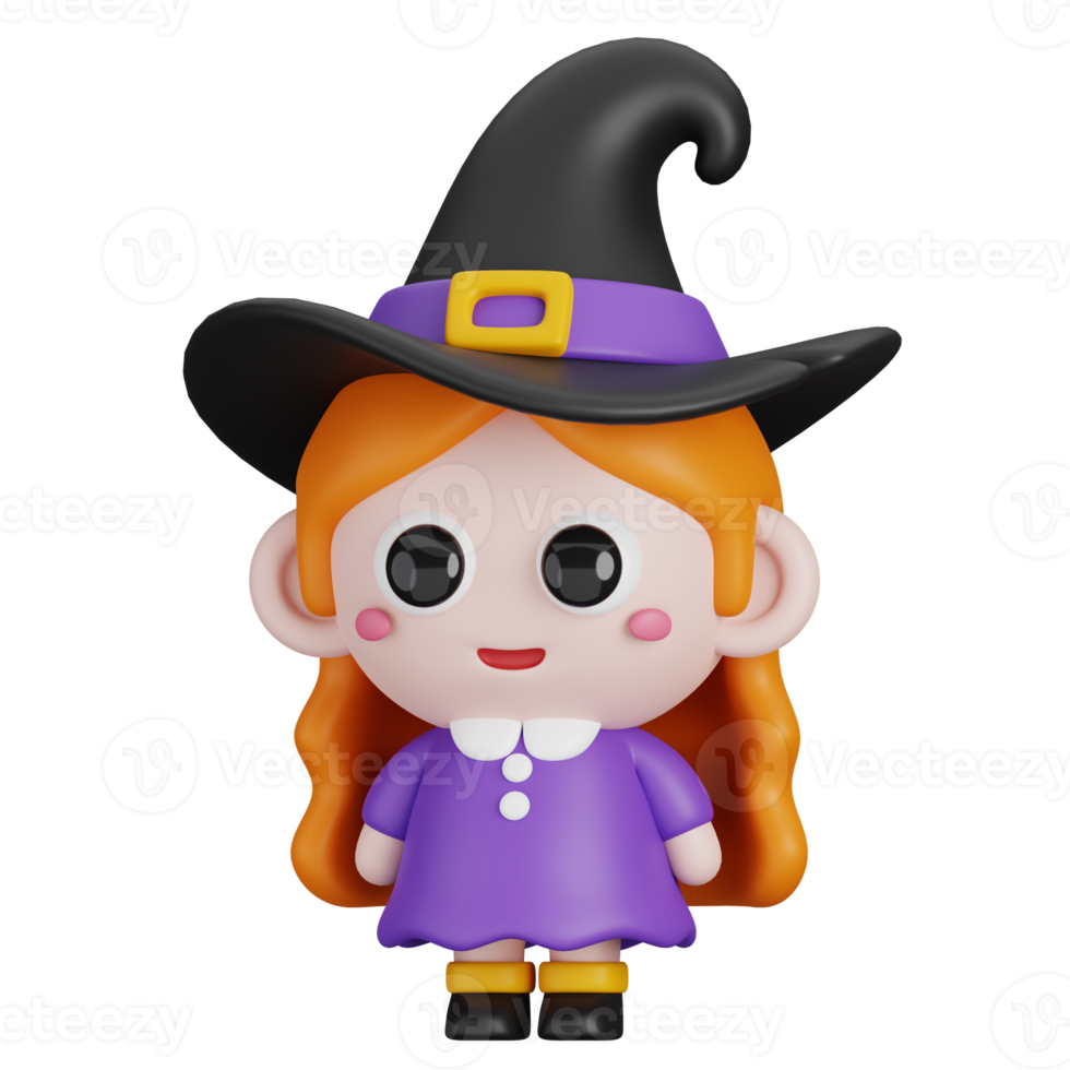 divertente Halloween cartone animato personaggio strega ragazza isolato. 3d rendere illustrazione png
