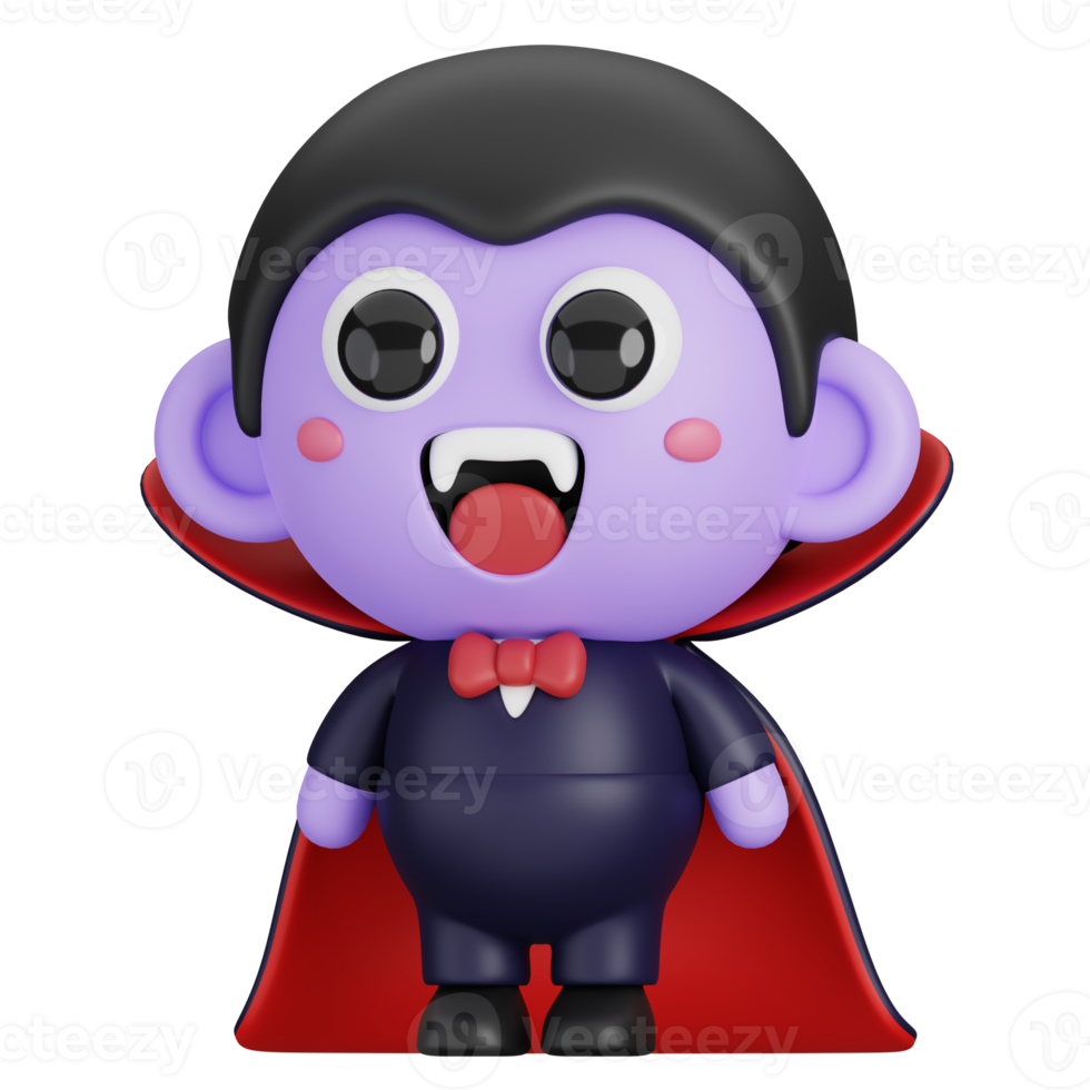 Funny Halloween Cartoon Character Vampire Dracula isolated. 3d Render Illustration png