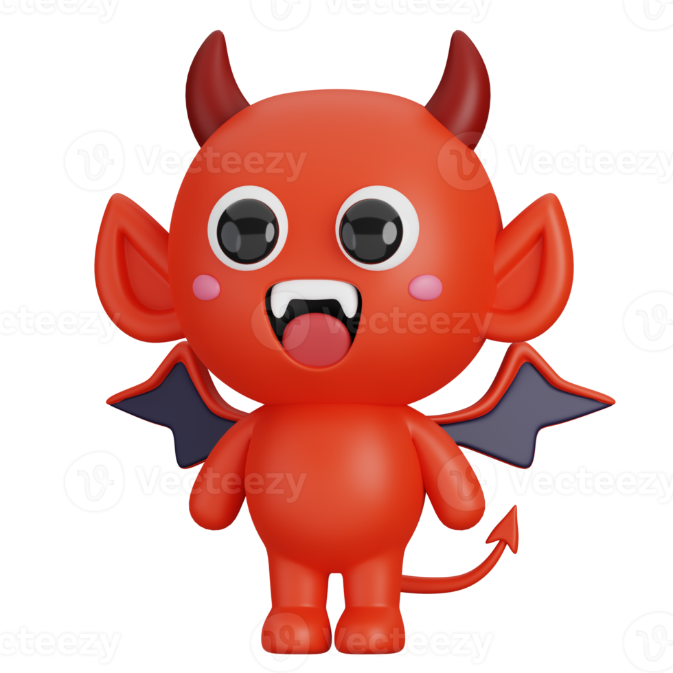 Funny Halloween Cartoon Character Red Devil isolated. 3d Render Illustration png