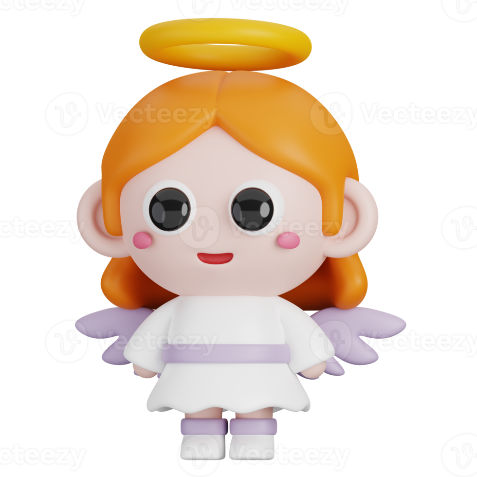 Funny Halloween cartoon character Angel isolated. 3d render illustration png
