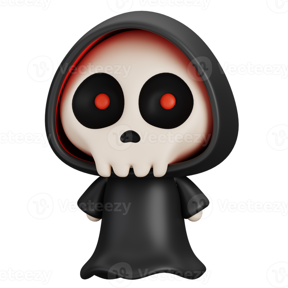 Funny Halloween Cartoon Character Grim Reaper isolated. 3d Render Illustration png